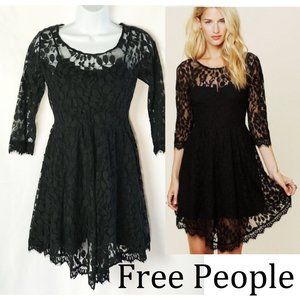 Free People Black Lace Mesh Floral Cocktail Dress Size 2